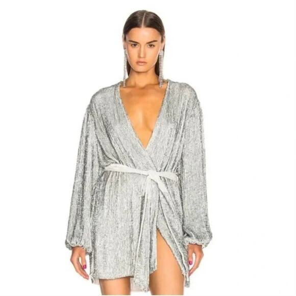 NEW $635 Retrofete Gabrielle Robe Dress Silver Sequin - Picture 2 of 10